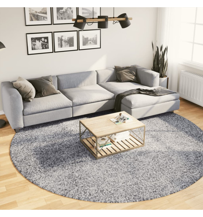 Tapis shaggy PAMPLONA poils longs moderne bleu Ø 280 cm | Mobilier & Déco