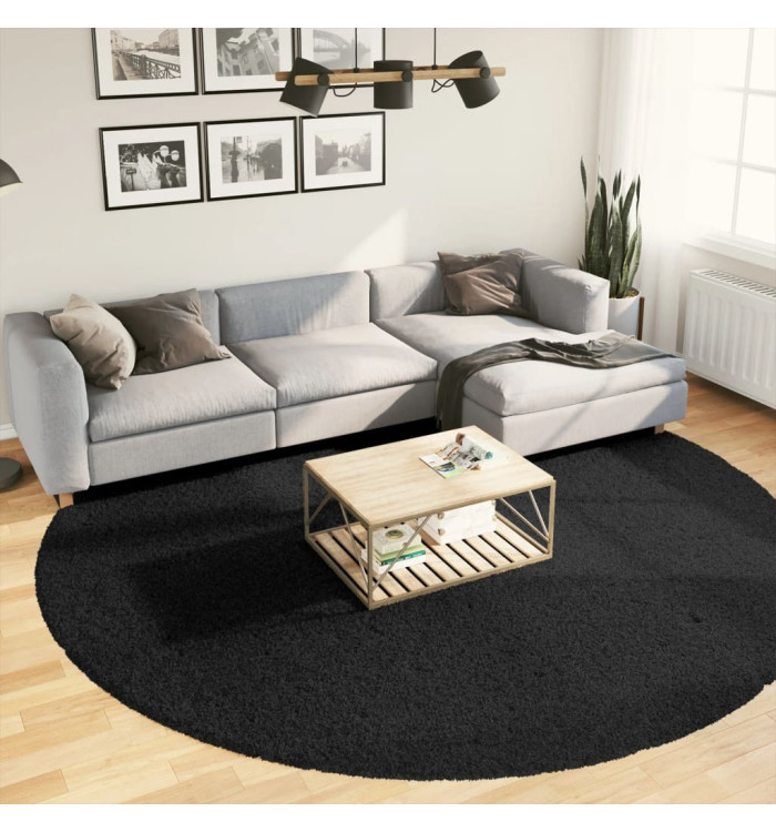 Tapis shaggy PAMPLONA poils longs moderne noir Ø 280 cm | Mobilier & Déco