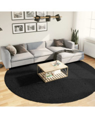 Tapis shaggy PAMPLONA poils longs moderne noir Ø 280 cm | Mobilier & Déco