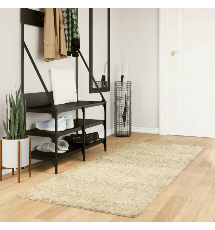 Tapis shaggy PAMPLONA poils longs moderne doré 80x200 cm | Mobilier & Déco