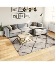 Tapis shaggy à poils longs moderne beige anthracite 240x240 cm | Mobilier & Déco