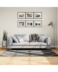 Tapis shaggy à poils longs moderne noir et crème 120x170 cm | Mobilier & Déco