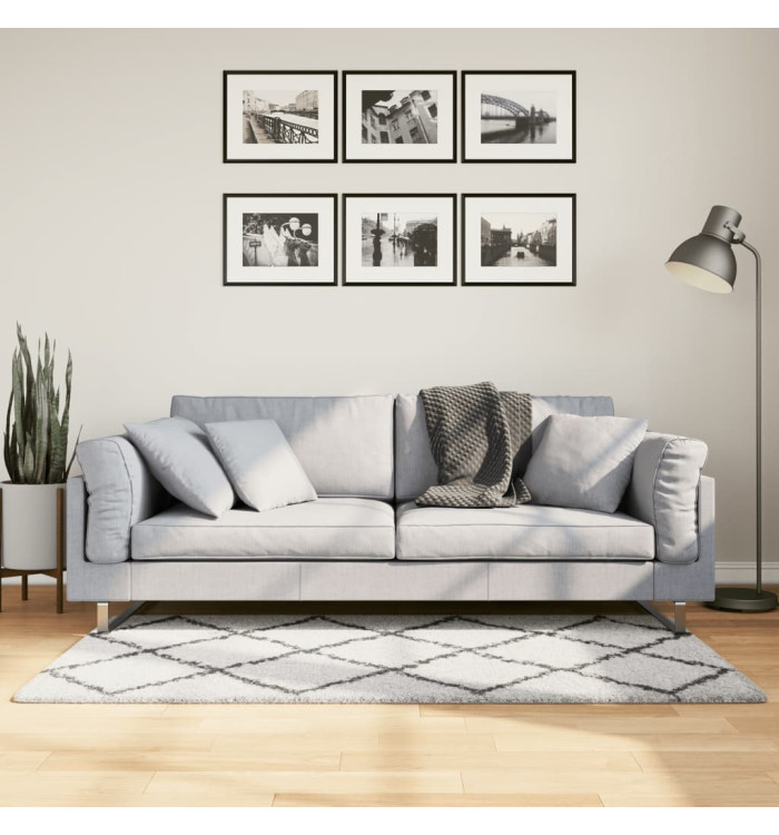 Tapis shaggy à poils longs moderne crème et noir 80x150 cm | Mobilier & Déco