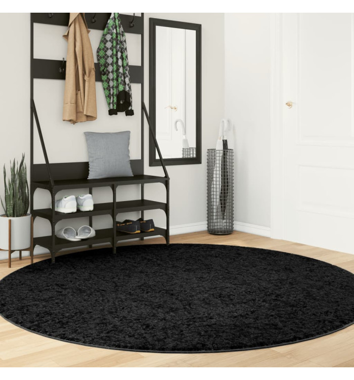 Tapis OVIEDO à poils courts noir Ø 200 cm | Mobilier & Déco