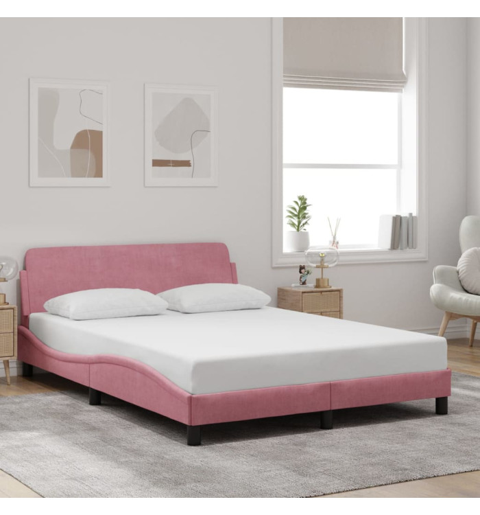 Cadre de lit et tête de lit sans matelas rose 140x200cm velours | Mobilier & Déco