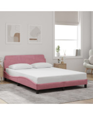Cadre de lit et tête de lit sans matelas rose 140x200cm velours | Mobilier & Déco