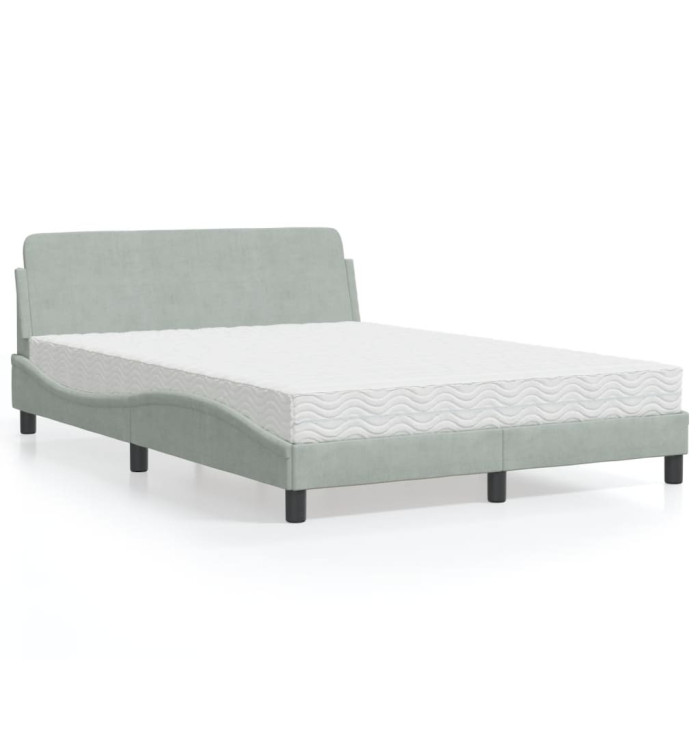 Lit avec matelas gris clair 140x200 cm velours | Mobilier & Déco