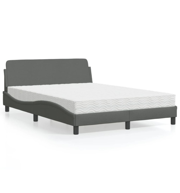 Lit avec matelas gris foncé 140x200 cm tissu | Mobilier & Déco