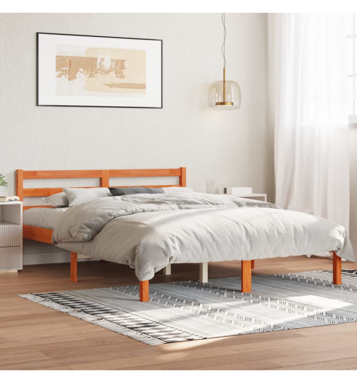 Cadre de lit sans matelas cire marron 135x190cm bois pin massif | Mobilier & Déco