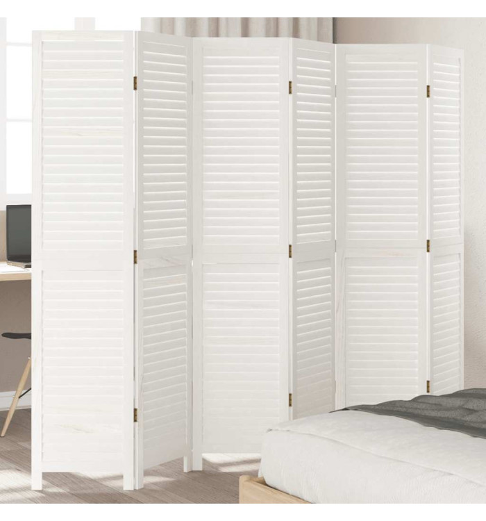 Cloison de séparation 6 panneaux blanc bois de paulownia massif | Mobilier & Déco