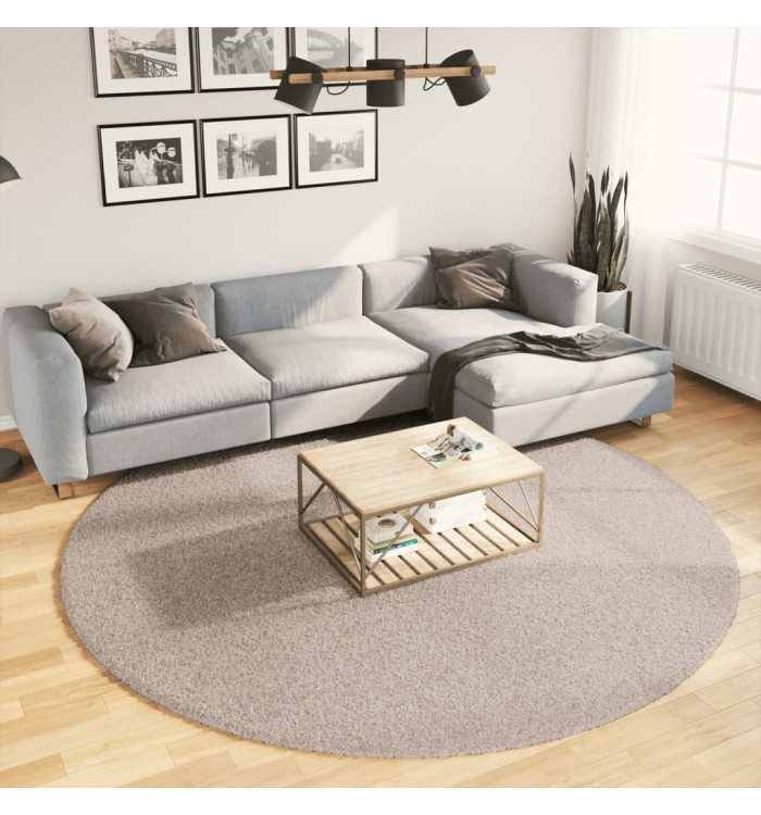 Tapis shaggy PAMPLONA poils longs moderne beige Ø 240 cm | Mobilier & Déco