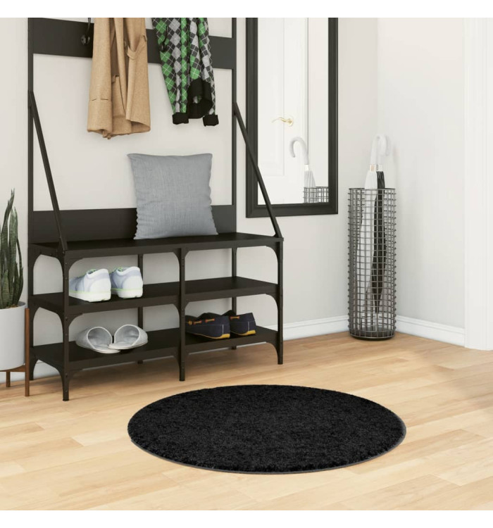Tapis shaggy PAMPLONA poils longs moderne noir Ø 80 cm | Mobilier & Déco