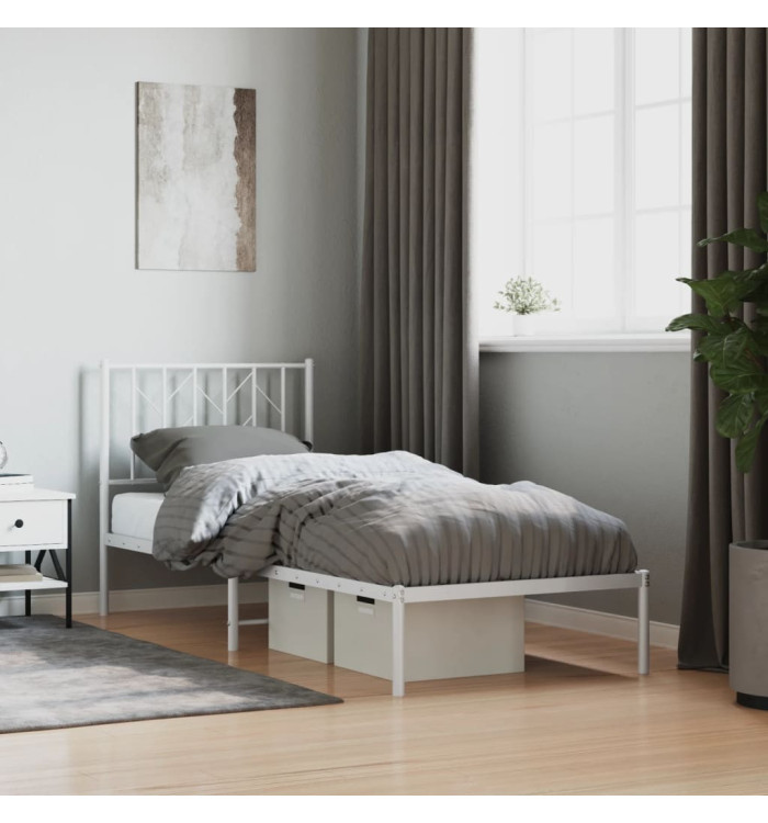 Cadre de lit métal sans matelas avec tête de lit blanc 80x200cm | Mobilier & Déco