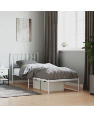 Cadre de lit métal sans matelas avec tête de lit blanc 80x200cm | Mobilier & Déco