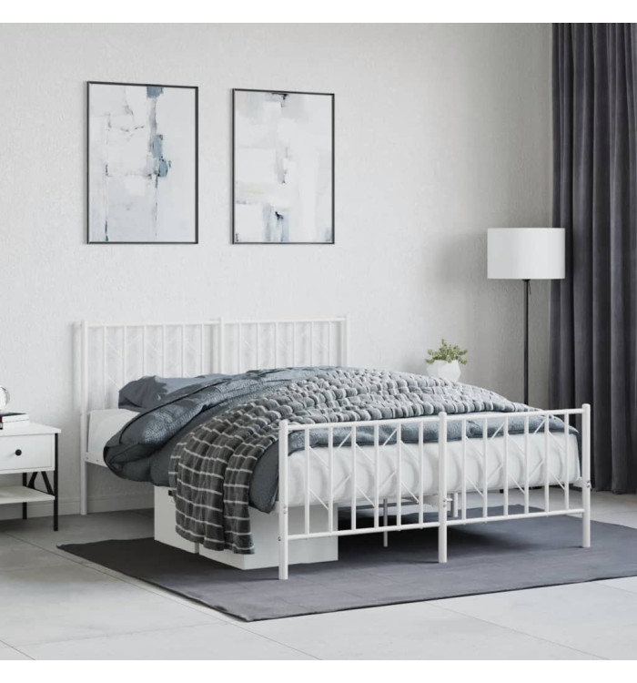 Cadre de lit métal sans matelas et pied de lit blanc 140x200 cm | Mobilier & Déco