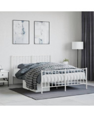 Cadre de lit métal sans matelas et pied de lit blanc 140x200 cm | Mobilier & Déco