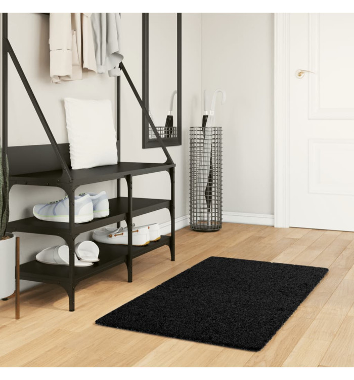 Tapis shaggy PAMPLONA poils longs moderne noir 60x110 cm | Mobilier & Déco