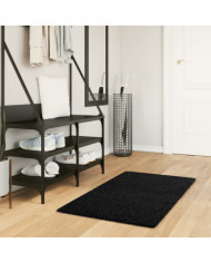 Tapis shaggy PAMPLONA poils longs moderne noir 60x110 cm | Mobilier & Déco