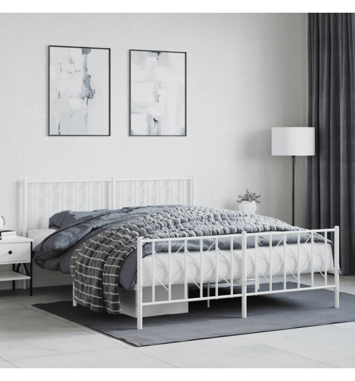 Cadre de lit métal sans matelas et pied de lit blanc 160x200 cm | Mobilier & Déco