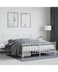 Cadre de lit métal sans matelas et pied de lit blanc 160x200 cm | Mobilier & Déco