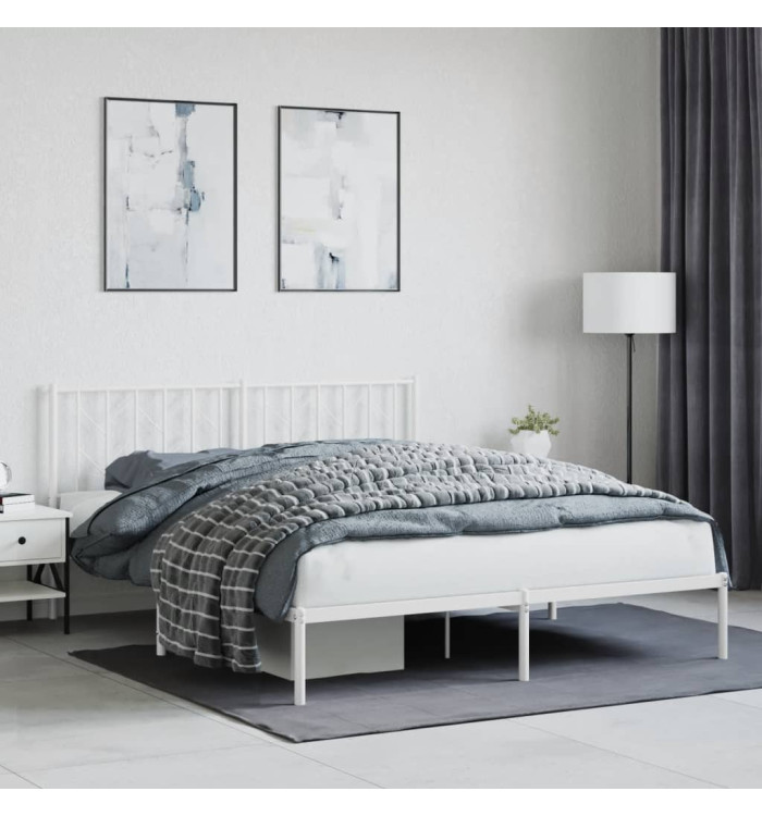 Cadre de lit métal sans matelas et tête de lit blanc 160x200 cm | Mobilier & Déco