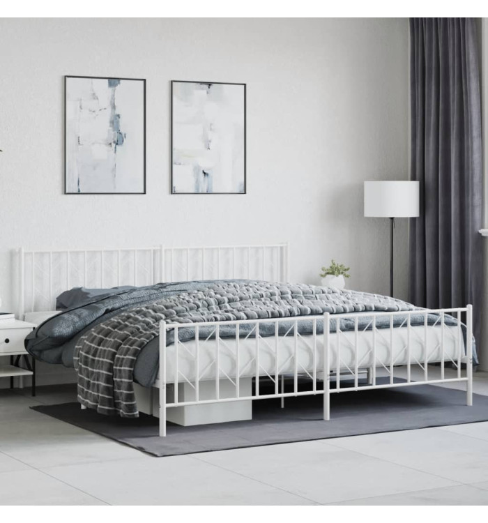 Cadre de lit métal sans matelas et pied de lit blanc 200x200 cm | Mobilier & Déco