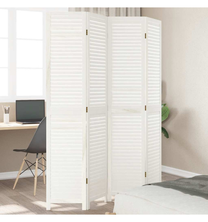 Cloison de séparation 4 panneaux blanc bois de paulownia massif | Mobilier & Déco