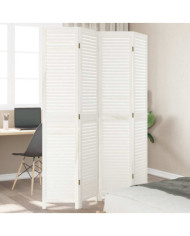 Cloison de séparation 4 panneaux blanc bois de paulownia massif | Mobilier & Déco