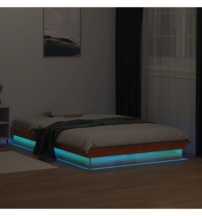 Cadre de lit à LED sans matelas 120x200 cm bois massif | Mobilier & Déco