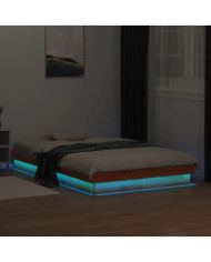 Cadre de lit à LED sans matelas 120x200 cm bois massif | Mobilier & Déco