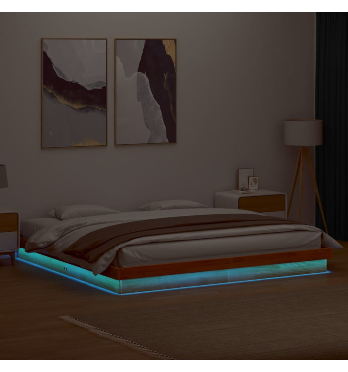 Cadre de lit à LED sans matelas 200x200 cm bois massif | Mobilier & Déco