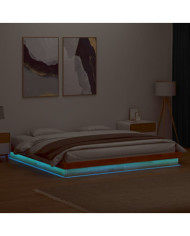 Cadre de lit à LED sans matelas 200x200 cm bois massif | Mobilier & Déco