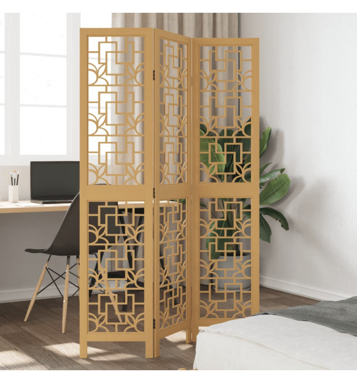 Cloison de séparation 3 panneaux marron bois paulownia massif | Mobilier & Déco