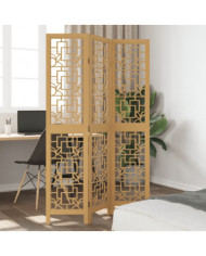 Cloison de séparation 3 panneaux marron bois paulownia massif | Mobilier & Déco