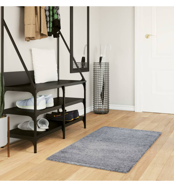 Tapis shaggy PAMPLONA poils longs moderne bleu 60x110 cm | Mobilier & Déco