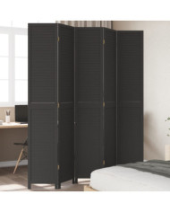 Cloison de séparation 5 panneaux noir bois de paulownia massif | Mobilier & Déco
