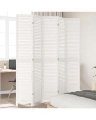 Cloison de séparation 5 panneaux blanc bois de paulownia massif | Mobilier & Déco
