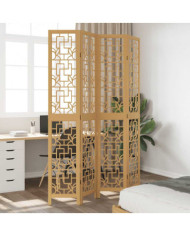 Cloison de séparation 4 panneaux marron bois paulownia massif | Mobilier & Déco