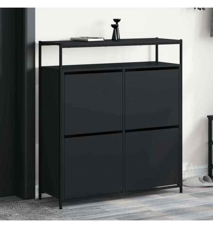 Armoire à chaussures 4 tiroirs rabattables noir 100x34x112 cm | Mobilier & Déco