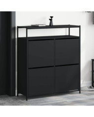Armoire à chaussures 4 tiroirs rabattables noir 100x34x112 cm | Mobilier & Déco