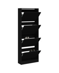 Armoire à chaussures noir 60x21x163,5 cm bois d'ingénierie | Mobilier & Déco