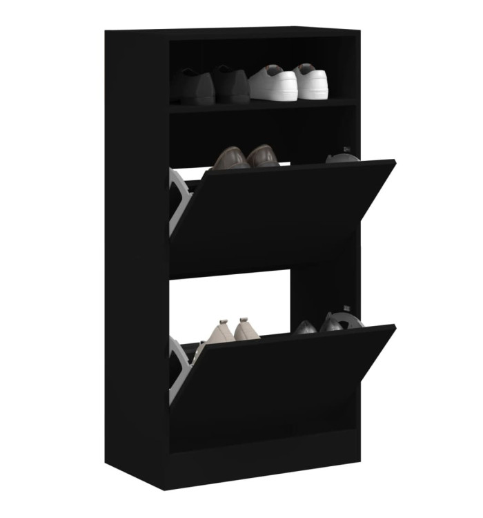 Armoire à chaussures noir 60x34x116 cm bois d'ingénierie | Mobilier & Déco
