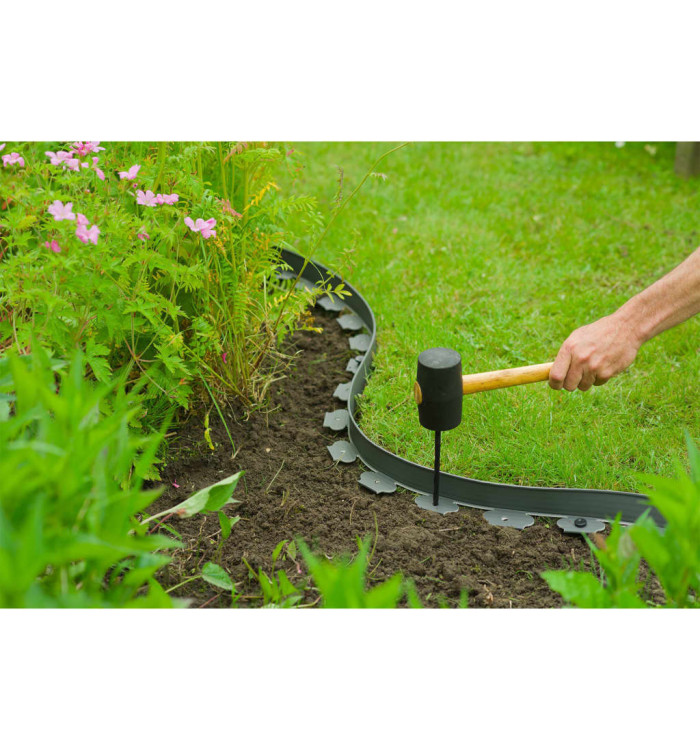 Nature Ensemble de bordure de jardin H5 cm x 10 m avec ancres gris | Mobilier & Déco