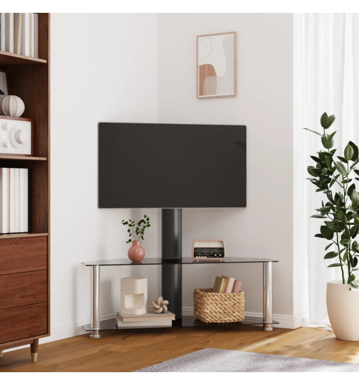 Meuble TV d'angle 2 niveaux pour 32-70 pouces noir argenté | Mobilier & Déco