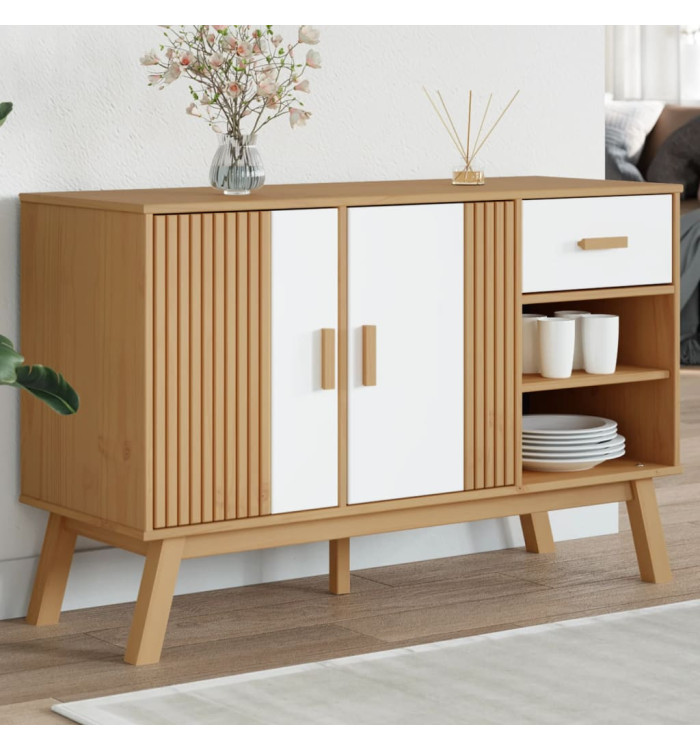 Buffet OLDEN blanc et marron 114x43x73,5 cm bois massif de pin | Mobilier & Déco