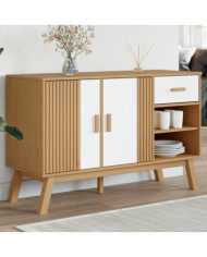 Buffet OLDEN blanc et marron 114x43x73,5 cm bois massif de pin | Mobilier & Déco
