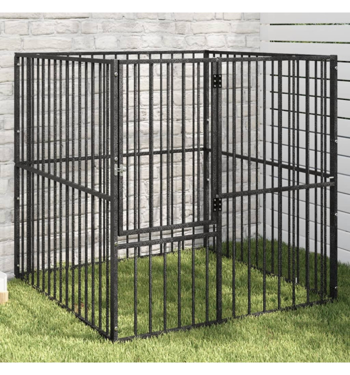 Parc pour chien 4 panneaux noir acier galvanisé | Mobilier & Déco