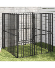 Parc pour chien 4 panneaux noir acier galvanisé | Mobilier & Déco