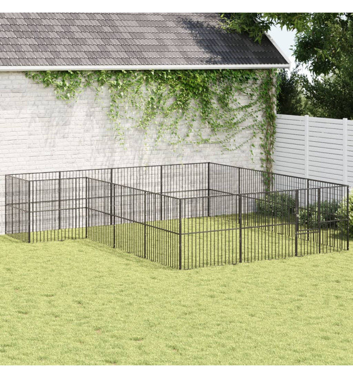 Parc pour chien 16 panneaux noir acier galvanisé | Mobilier & Déco