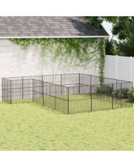 Parc pour chien 16 panneaux noir acier galvanisé | Mobilier & Déco